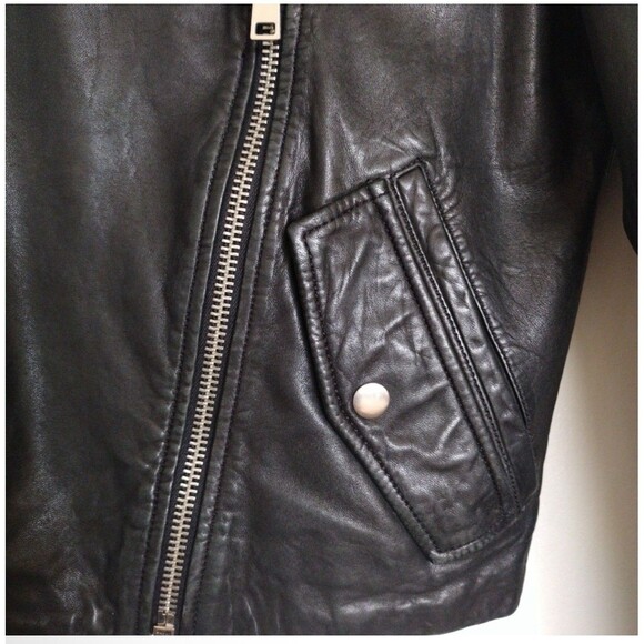 J Crew Collection Black Washed Lamb Leather Moto Biker Jacket Size M - Picture 7 of 11